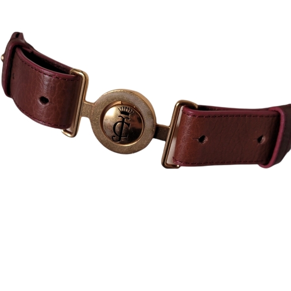Juicy‎ Couture - Y2K Leather Burgundy Brass Logo Belt - Picture 3 of 5